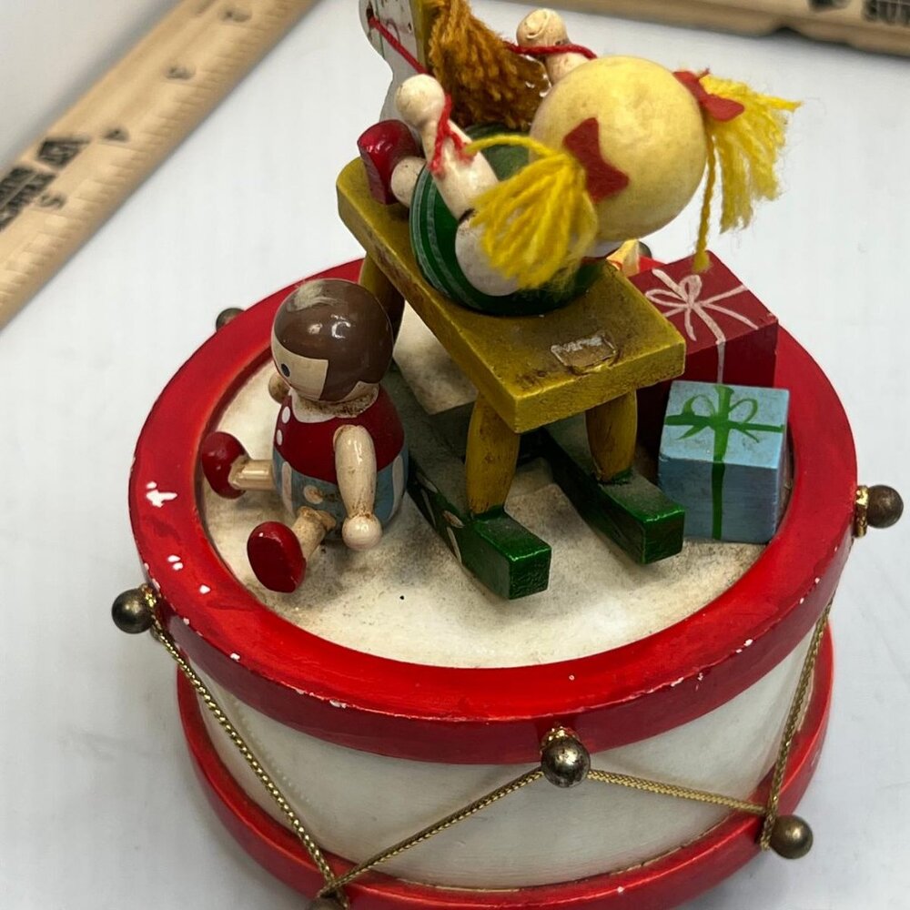 Vintage Musical Drum Toy with Wooden Dolls Colorful Drummer Kids Christmas - Picture 3 of 5